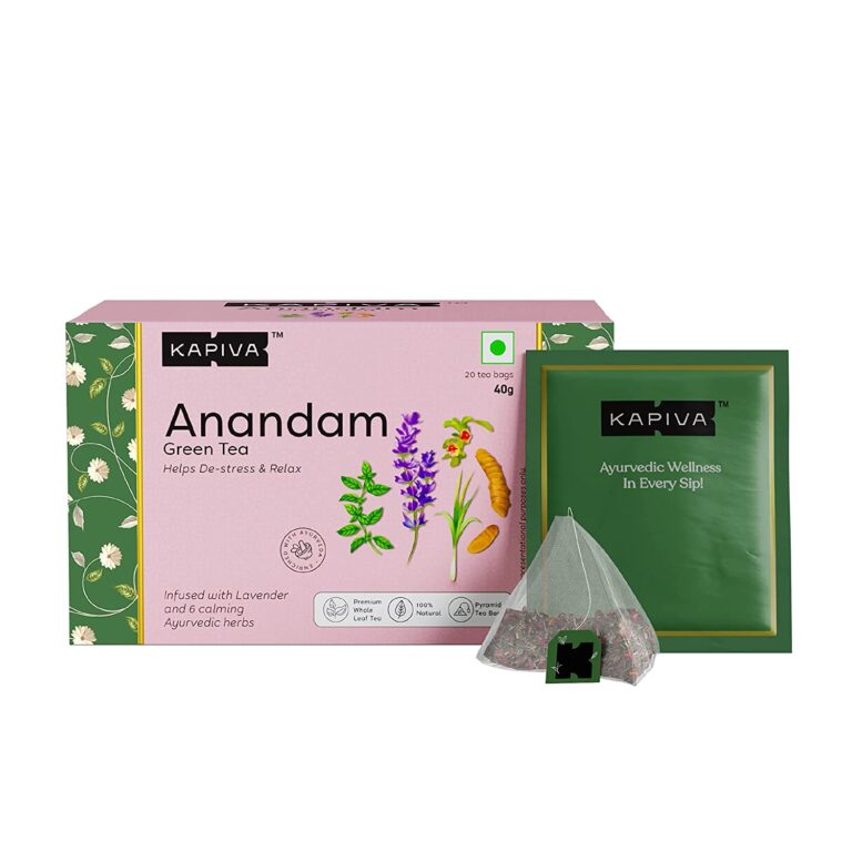 Kapiva Anandam Green Tea | Helps De-stress & Relax | Enriched with Lavender, Ashwagandha and Others