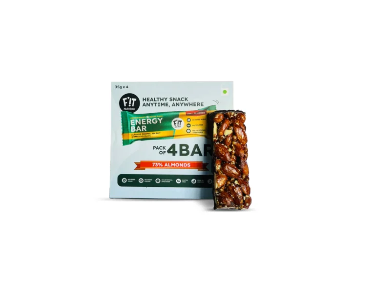 Fit Nutrition Premium Energy Bar | Almonds(73%), Sea Salt & Dark Chocolate | Pack of 4 | No Added Sugar | Protein & Fiber rich