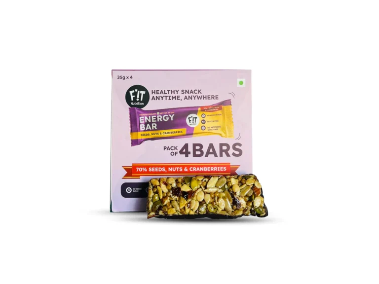 Fit Nutrition Premium Energy Bar | Seeds, Nuts & Cranberries(70%) | Pack of 4 | No Added Sugar | Protein & Fiber rich